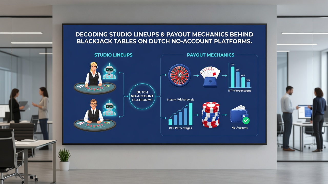 Detailopname van blackjack tafel met payout displays en dealer interface op een Nederlands no-account platform