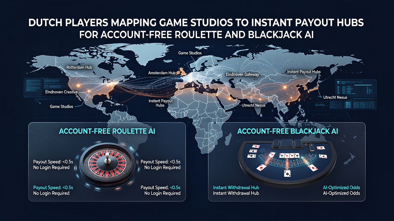Kaartachtige weergave van verbindingen tussen game studios en payout hubs voor Nederlandse spelers